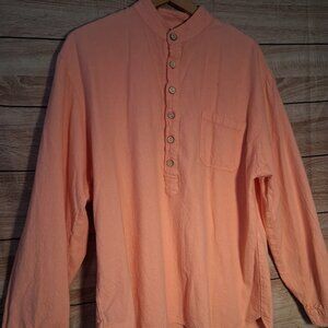 California Drawstrings Shirt Mens Medium Coral Henley Beach Boho USA Cotton